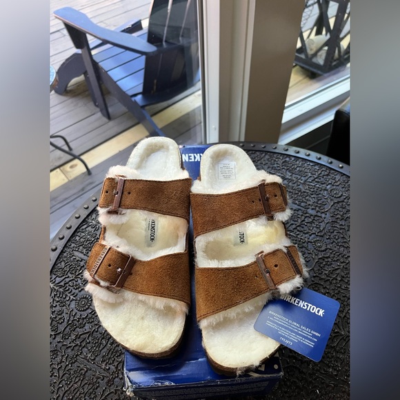 🤎BIRKENSTOCK ARIZONA SHEARLING SANDALS MINK 38 EU 7 US 40 EU 9 US - Picture 7 of 10